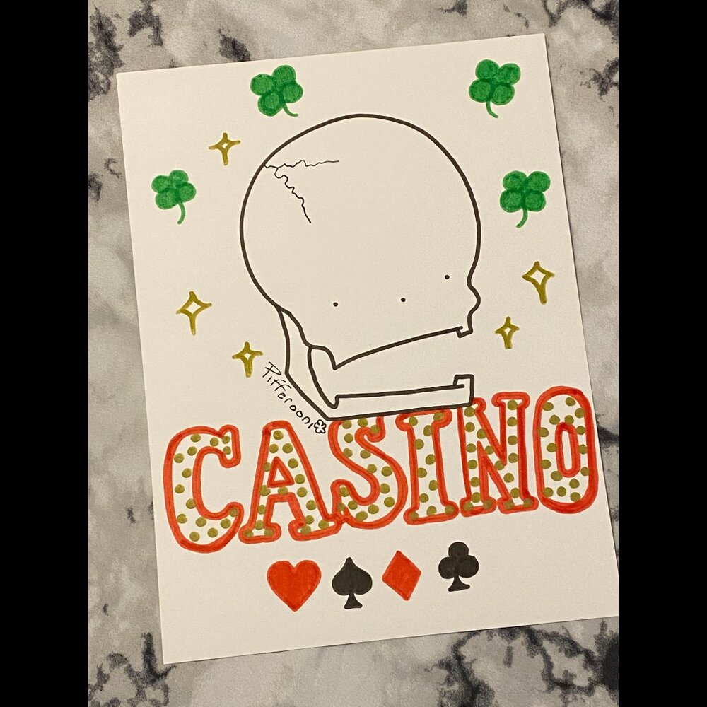 Original CASINO gambling cute lucky skull poster drawing